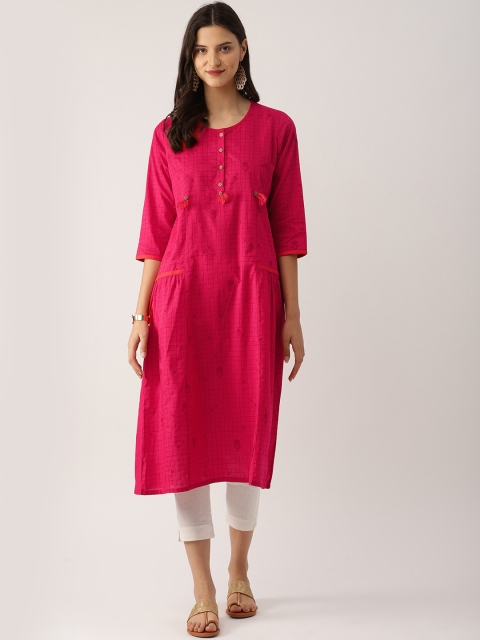 

IndusDiva Infusions Women Pink Checked Panelled A-Line Kurta
