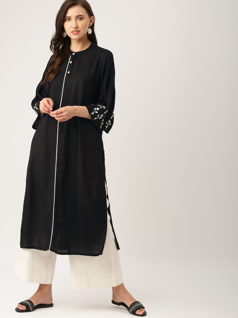 

IndusDiva Infusions Women Black Solid Straight Kurta