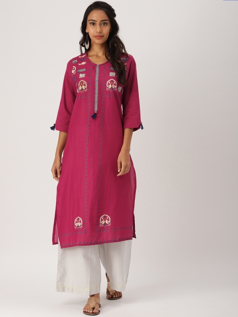 

IndusDiva Infusions Women Maroon Printed Straight Kurta