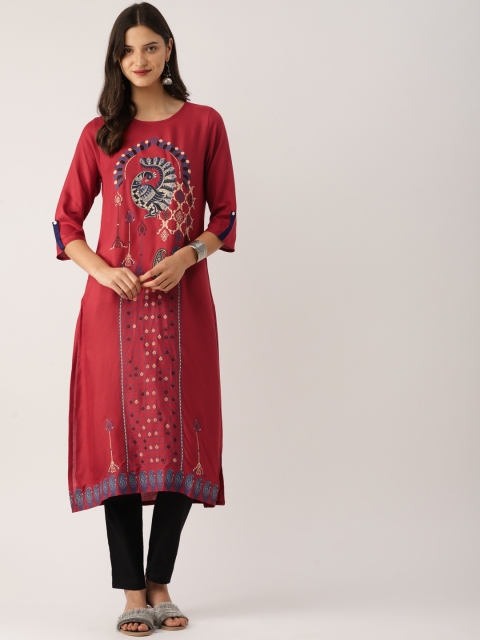 

IndusDiva Infusions Women Maroon Printed Straight Kurta