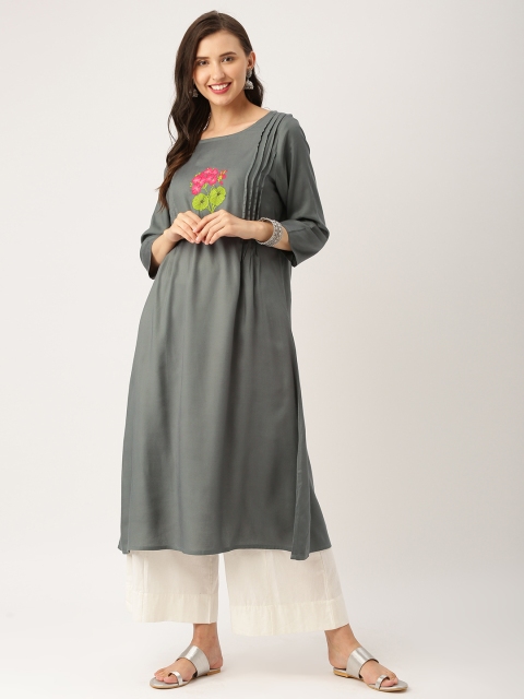 

IndusDiva Infusions Women Grey Solid A-Line Kurta
