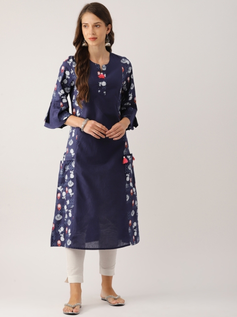 

IndusDiva Infusions Women Blue Printed A-Line Kurta