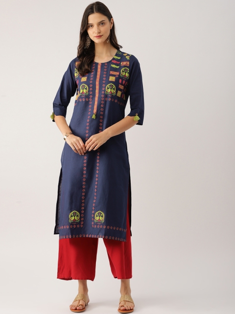 

IndusDiva Infusions Women Navy Blue Quirky Print Straight Kurta