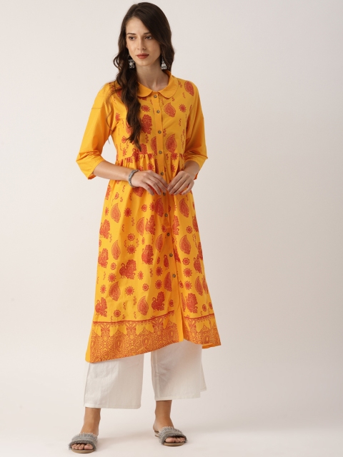 

IndusDiva Infusions Women Yellow Printed A-Line Kurta