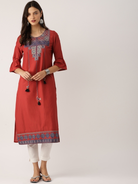 

IndusDiva Infusions Women Red Printed Straight Kurta