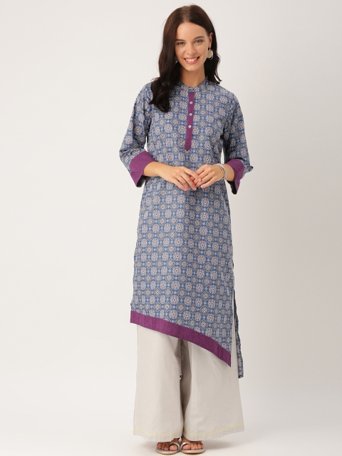 

IndusDiva Infusions Women Blue Printed Asymmetric Straight Kurta