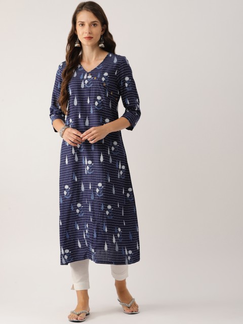 

IndusDiva Infusions Women Blue Printed A-Line Kurta