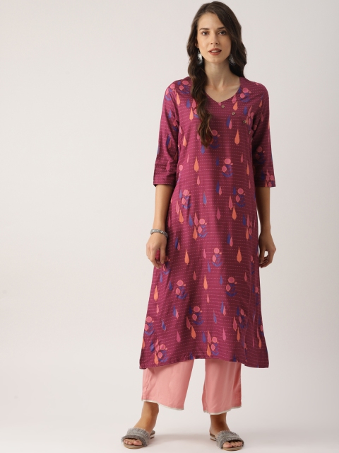 

IndusDiva Infusions Women Magneta & Purple Printed A-Line Kurta, Magenta