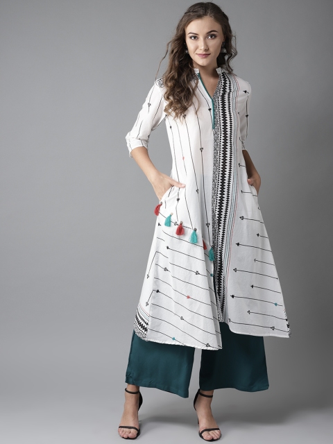 

Moda Rapido Women White & Black Printed A-Line Kurta