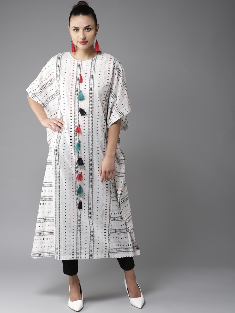 

Moda Rapido Women White & Black Striped Kaftan Kurta