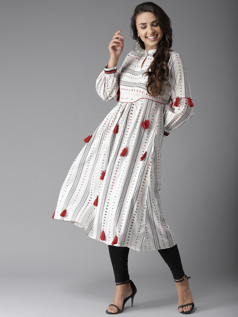 

Moda Rapido Women White & Black Printed A-Line Kurta
