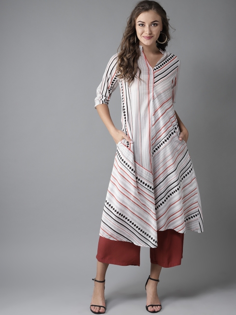 

Moda Rapido Women Grey & Rust Orange Printed A-Line Kurta