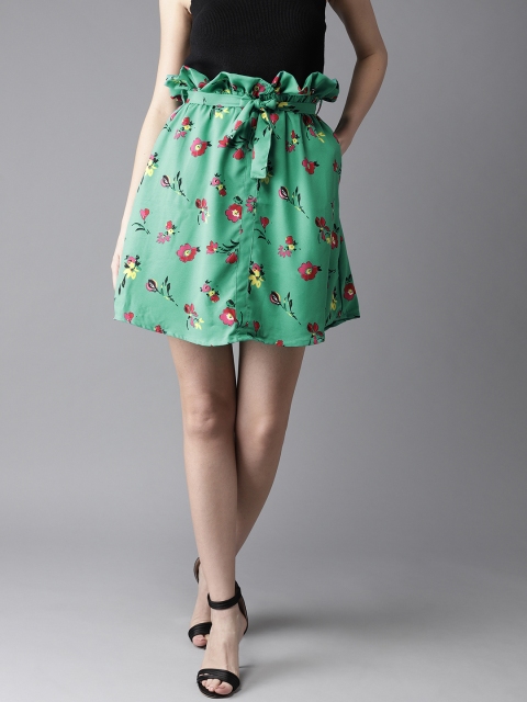 

Moda Rapido Women Green and Pink Printed A-line Skirt