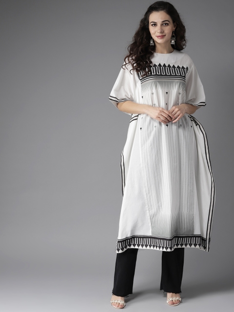 

Moda Rapido Women White & Black Printed Kaftan Kurta