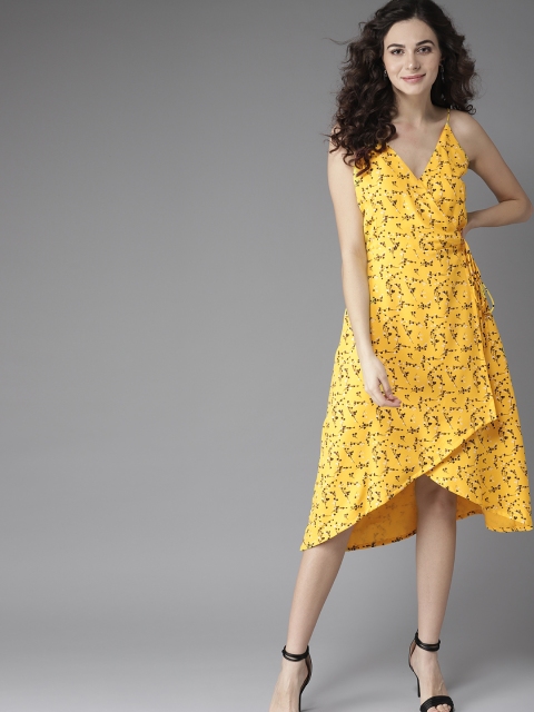 

Moda Rapido Women Yellow & Black Printed Wrap Dress