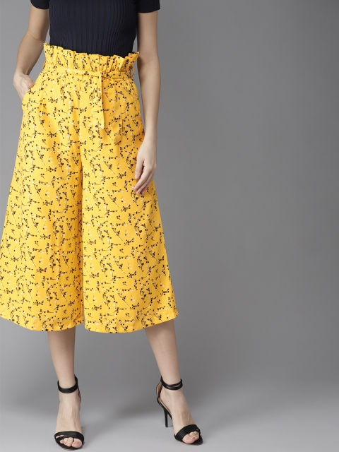 

Moda Rapido Women Yellow & Black Regular Fit Printed Culottes