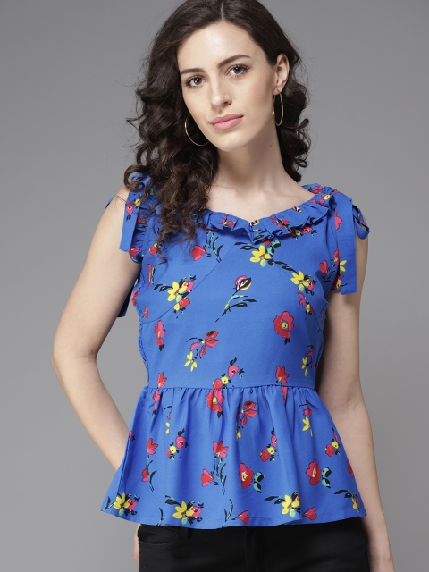 

Moda Rapido Women Blue Printed Peplum Top