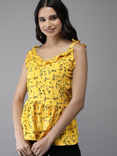 

Moda Rapido Women Yellow & Black Printed A-line Top