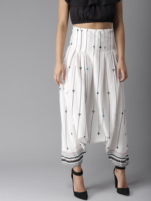 

Moda Rapido Women White & Black Regular Fit Striped Drop Crotch Trousers