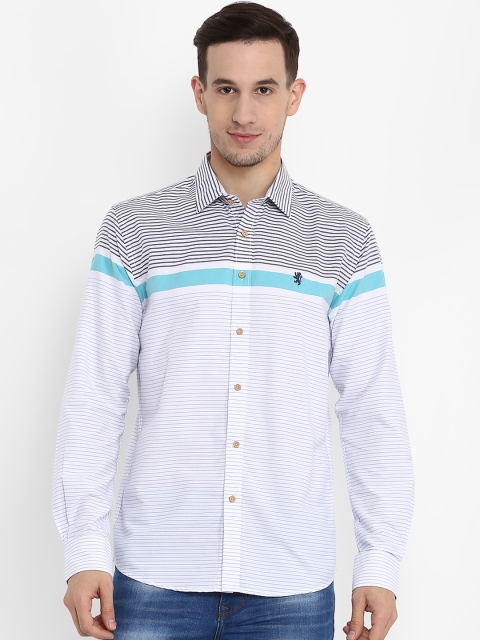 

Red Tape Men White & Blue Regular Fit Striped Casual Shirt