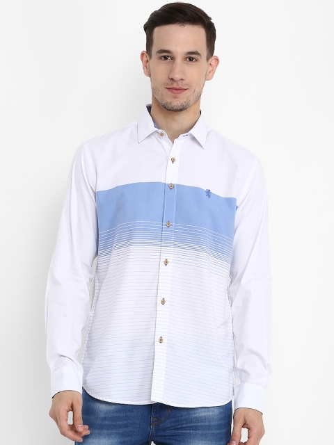 

Red Tape Men White & Blue Regular Fit Striped Casual Shirt