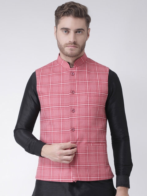 

DEYANN Men Pink Checked Woven Nehru Jacket