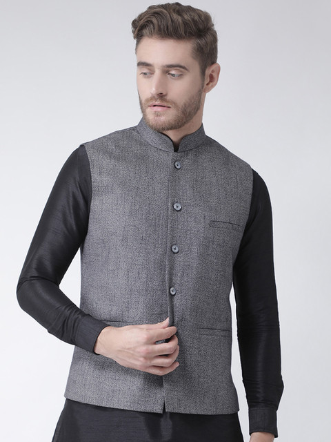 

DEYANN Men Grey Solid Woven Nehru Jacket