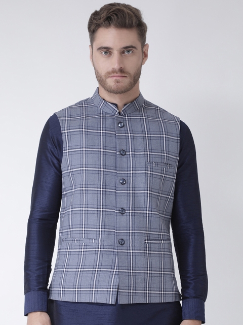 

DEYANN Men Grey Checked Woven Nehru Jacket