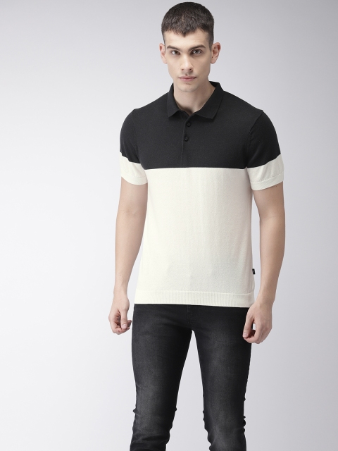 

Flying Machine Men Black & White Colourblocked Polo T-shirt