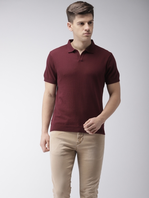 

Flying Machine Men Burgundy Solid Polo T-shirt