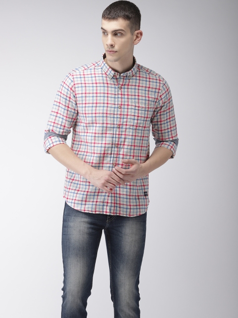 

Flying Machine Men White & Blue Regular Fit Checked Casual Shirt