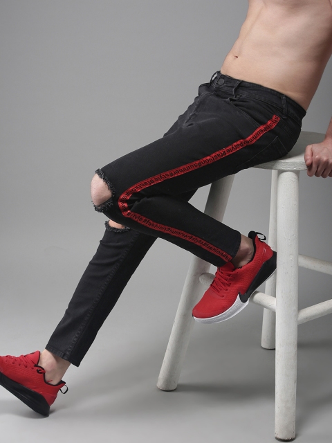 

Moda Rapido Men Black Ankle Slim Fit Mid-Rise Slash Knee Stretchable Jeans