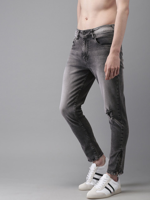 

Moda Rapido Men Black Tapered Slim Fit Mid-Rise Mildly Distressed Stretchable Ankle Jeans