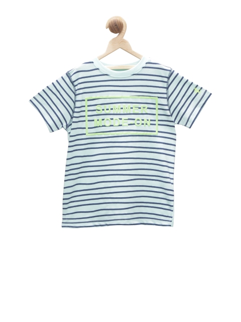 

Stupid Cupid Boys Sea Green Striped Round Neck T-shirt