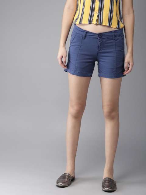 

HERE&NOW Women Blue Solid Regular Fit Regular Shorts