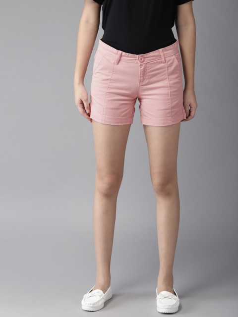 

HERE&NOW Women Peach-Coloured Solid Regular Fit Regular Shorts