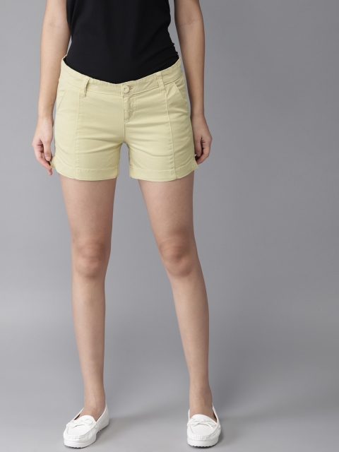 

HERE&NOW Women Yellow Solid Regular Fit Regular Shorts