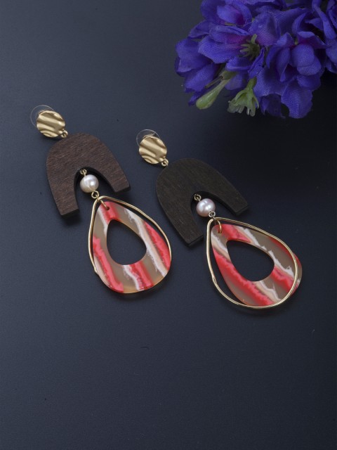 

SASSAFRAS Gold-Toned Contemporary Drop Earrings