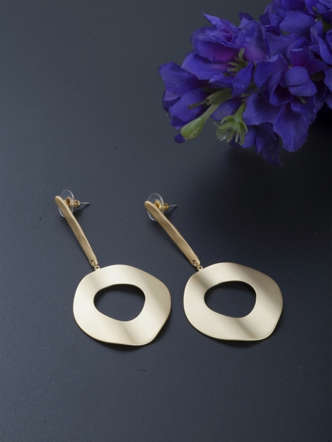 

SASSAFRAS Gold-Toned Contemporary Drop Earrings