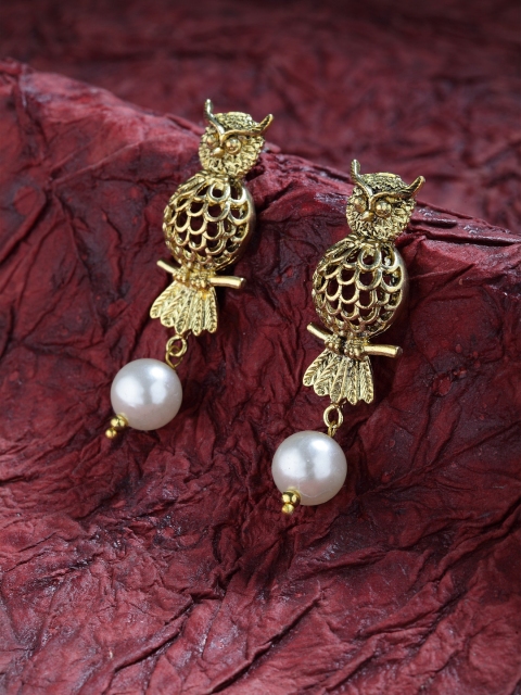 

SASSAFRAS Gold-Toned Quirky Drop Earrings