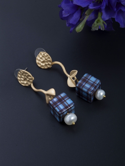 

SASSAFRAS Gold-Plated & Blue Contemporary Drop Earrings