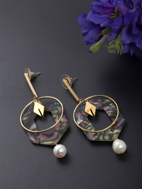 

SASSAFRAS Gold-Plated Contemporary Drop Earrings