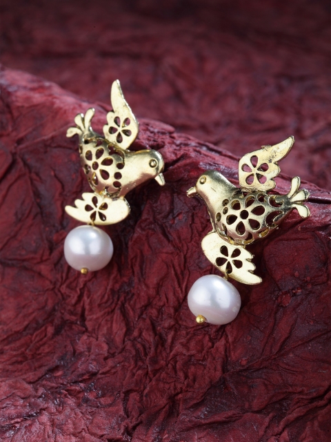 

SASSAFRAS Gold-Plated Contemporary Handcrafted Drop Earrings