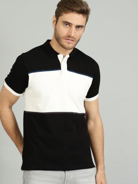 

Roadster Men Black Colourblocked Polo Collar T-shirt