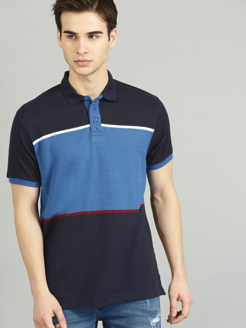 

Roadster Men Blue Colourblocked Polo Collar T-shirt