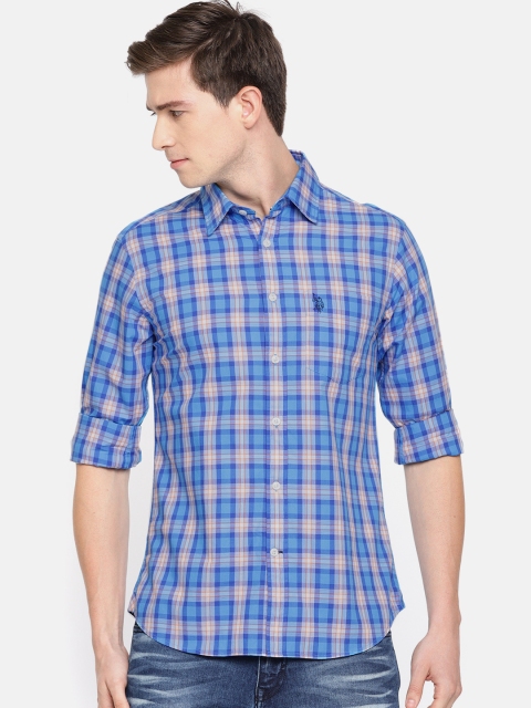 

U.S. Polo Assn. Men Blue & Orange Tailored Fit Checked Casual Shirt
