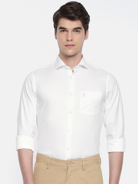 

U.S. Polo Assn. Men White Tailored Fit Self Design Smart Casual Shirt