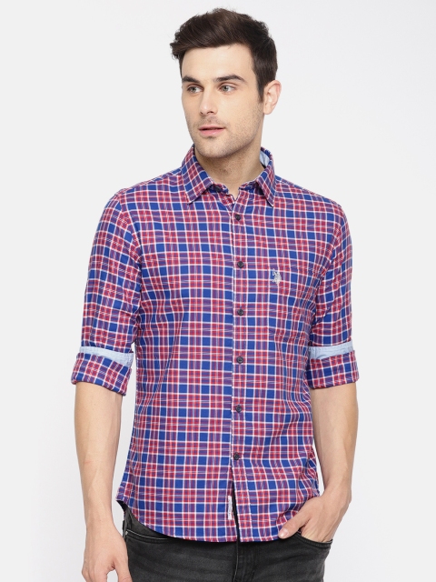 

U.S. Polo Assn. Men Navy & Red Regular Fit Checked Casual Shirt, Navy blue