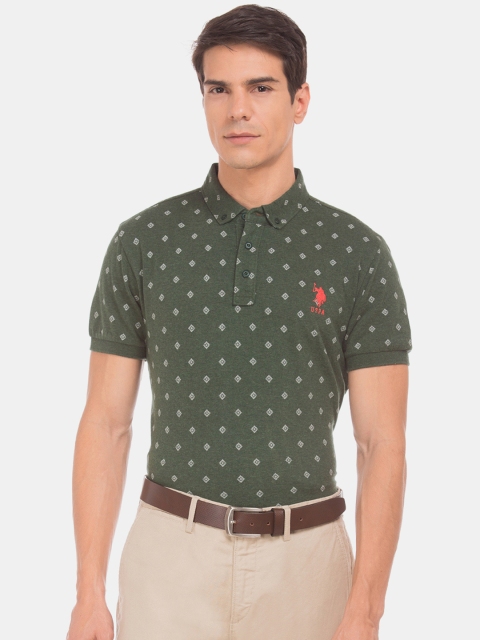 

U.S. Polo Assn. Men Olive Green Printed Polo Collar T-shirt
