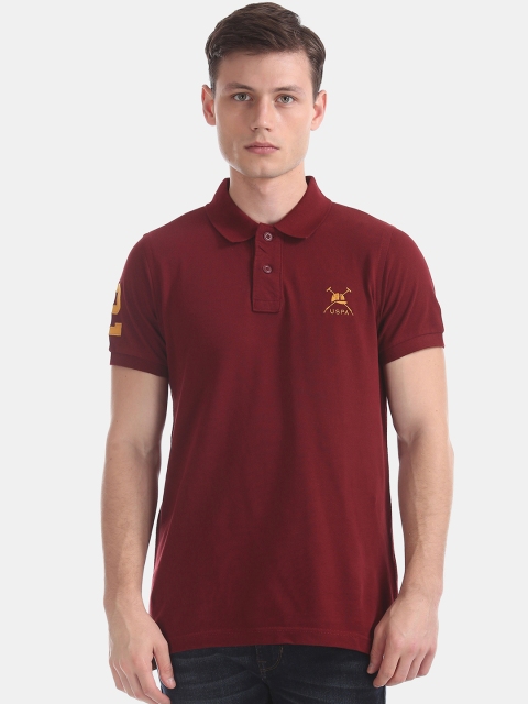 

U.S. Polo Assn. Men Maroon Solid Polo Collar T-shirt